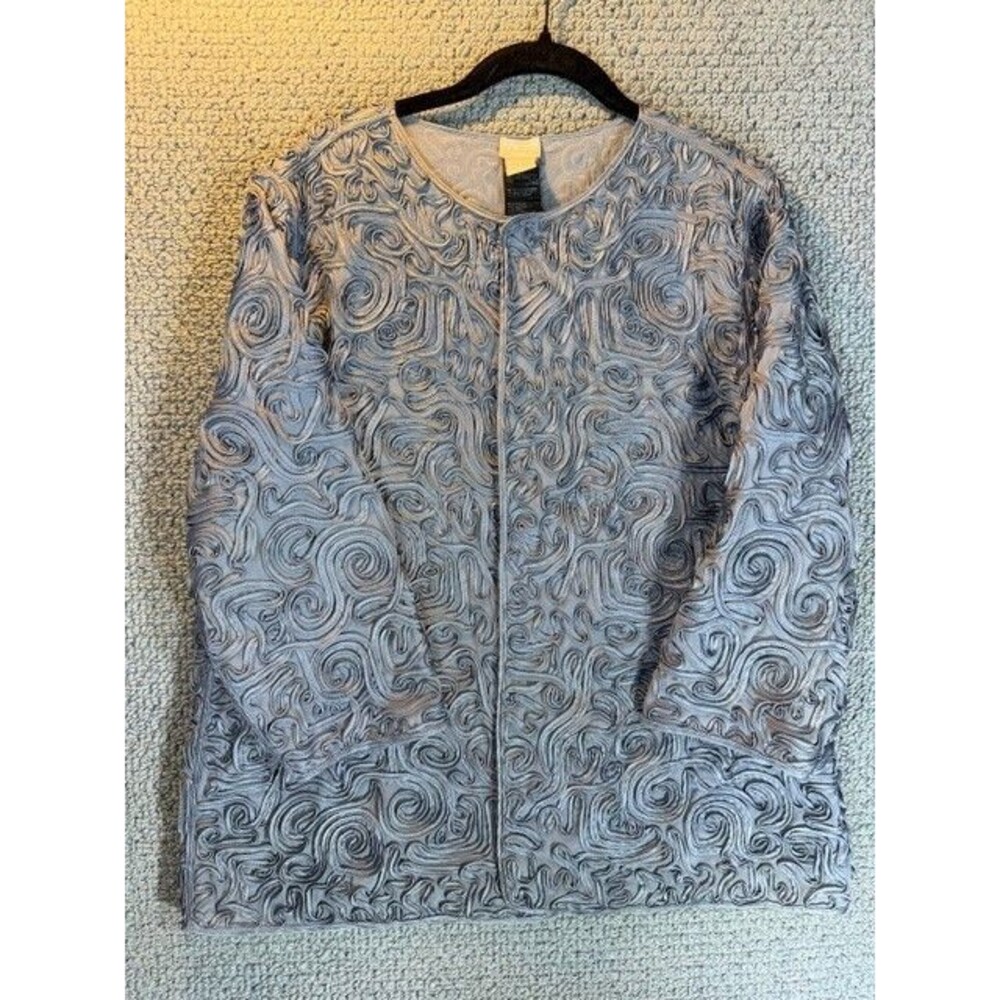 Chico's Travelers Grey Jacket Ribbon Texture / Size 3 (16-18)